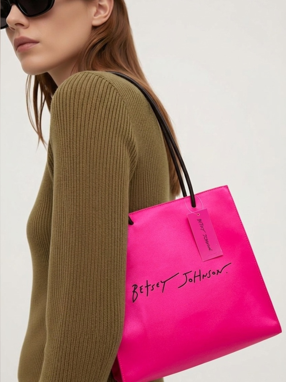 Betsey Johnson Neon Pink Tote with Black Rope Handles